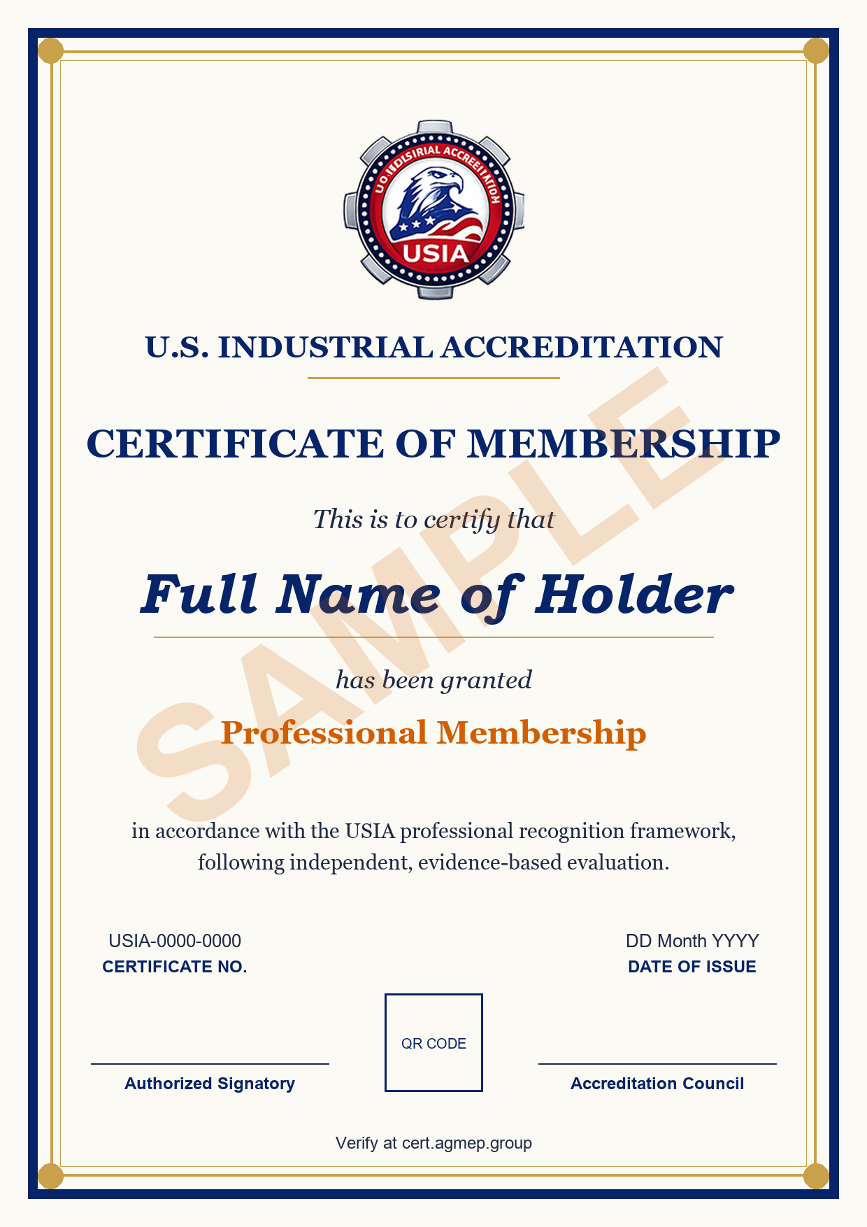 Certificate sample · Professional Membership